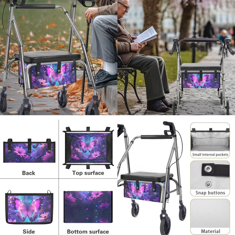 LedBack Wheelchair Bag for Seniors Rollator Walker Rollator Covers Purple Butterfly Flower Walker Seat and Backrest Covers, Easy to Install - Image 5